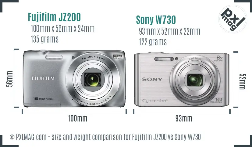 Fujifilm JZ200 vs Sony W730 size comparison Fujifilm JZ200 vs Sony W730 size comparison
