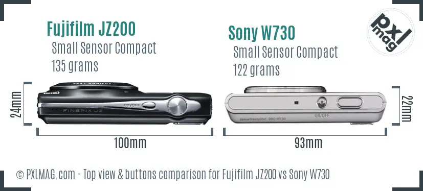 Fujifilm JZ200 vs Sony W730 top view buttons comparison Fujifilm JZ200 vs Sony W730 top view buttons comparison