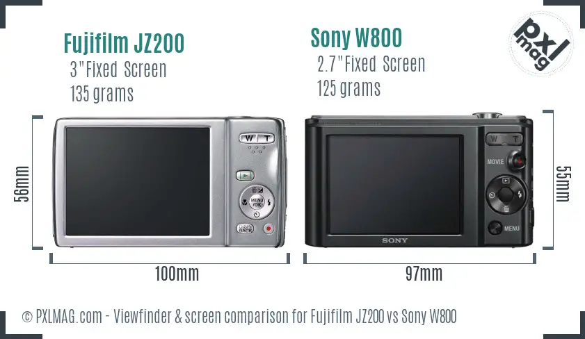 Fujifilm JZ200 vs Sony W800 Screen and Viewfinder comparison