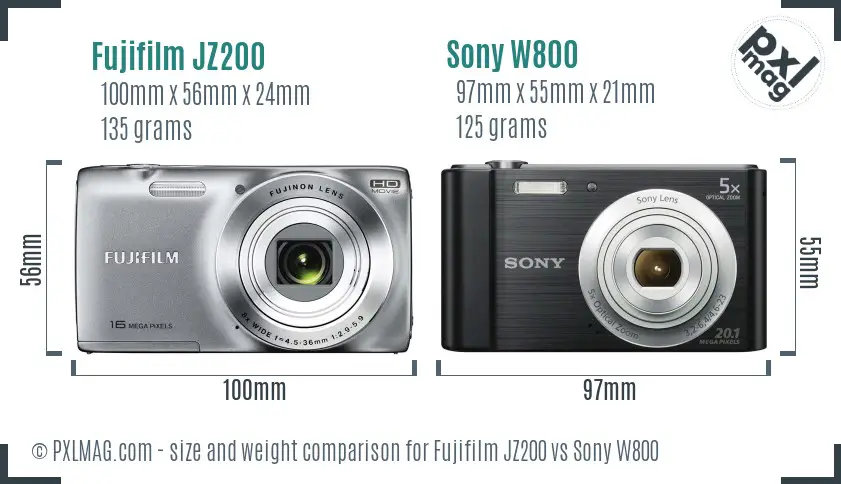 Fujifilm JZ200 vs Sony W800 size comparison