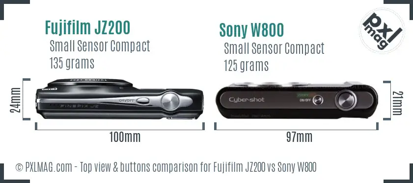 Fujifilm JZ200 vs Sony W800 top view buttons comparison