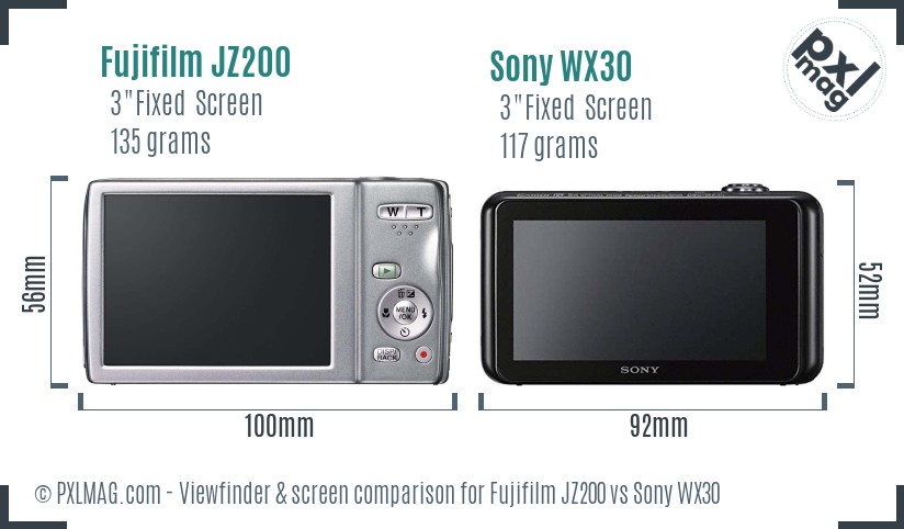 Fujifilm JZ200 vs Sony WX30 Screen and Viewfinder comparison
