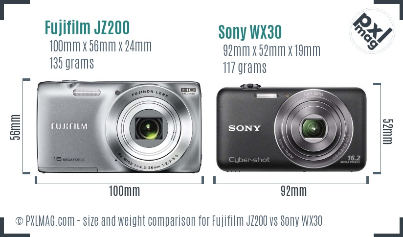 Fujifilm JZ200 vs Sony WX30 size comparison Fujifilm JZ200 vs Sony WX30 size comparison