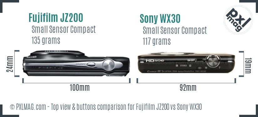 Fujifilm JZ200 vs Sony WX30 top view buttons comparison