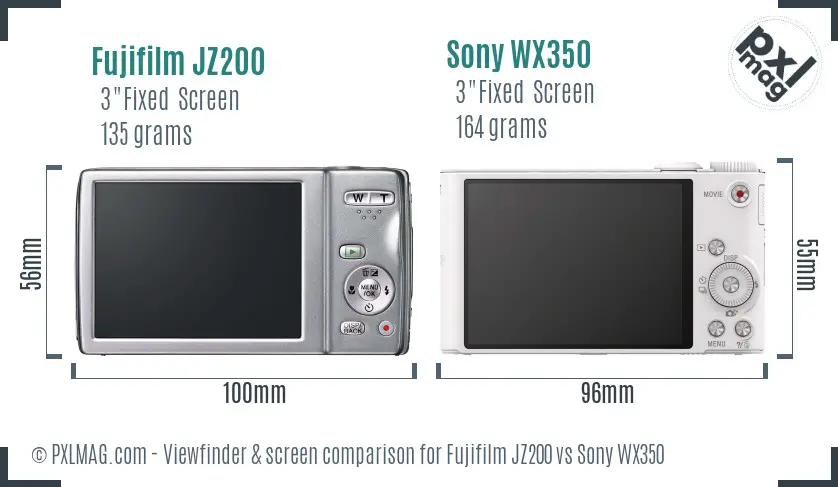 Fujifilm JZ200 vs Sony WX350 Screen and Viewfinder comparison