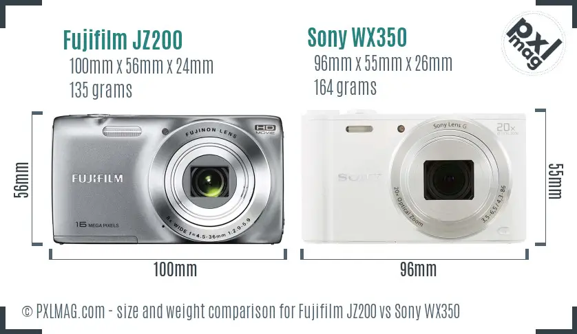 Fujifilm JZ200 vs Sony WX350 size comparison