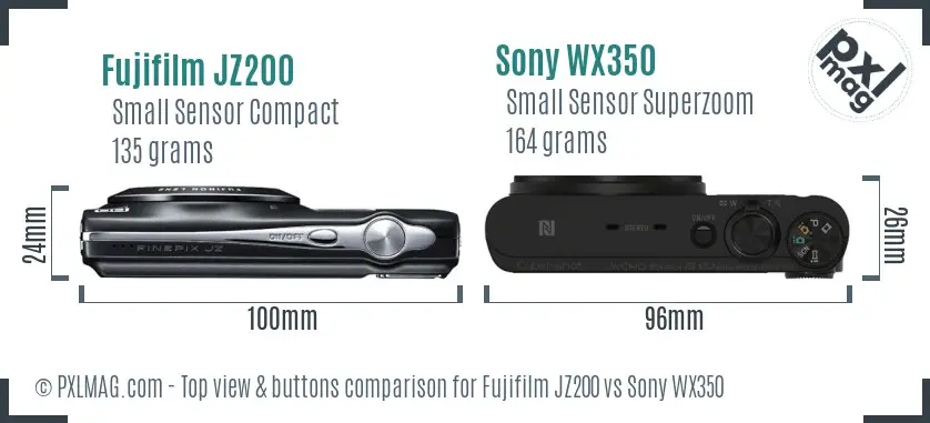 Fujifilm JZ200 vs Sony WX350 top view buttons comparison