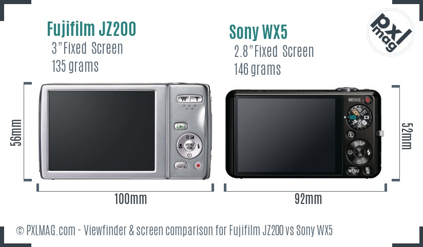 Fujifilm JZ200 vs Sony WX5 Screen and Viewfinder comparison