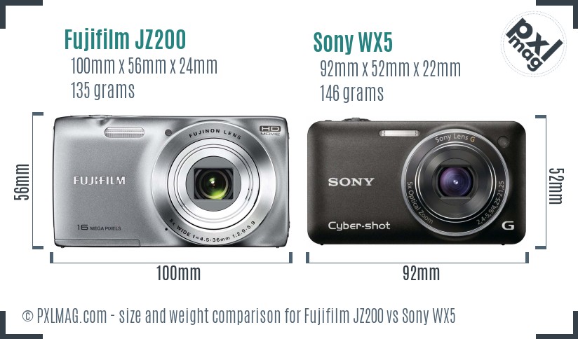 Fujifilm JZ200 vs Sony WX5 size comparison