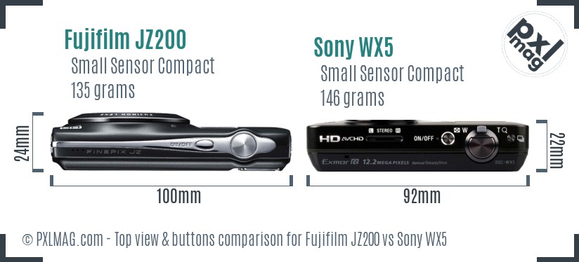 Fujifilm JZ200 vs Sony WX5 top view buttons comparison