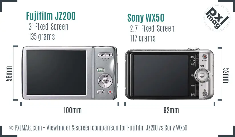 Fujifilm JZ200 vs Sony WX50 Screen and Viewfinder comparison