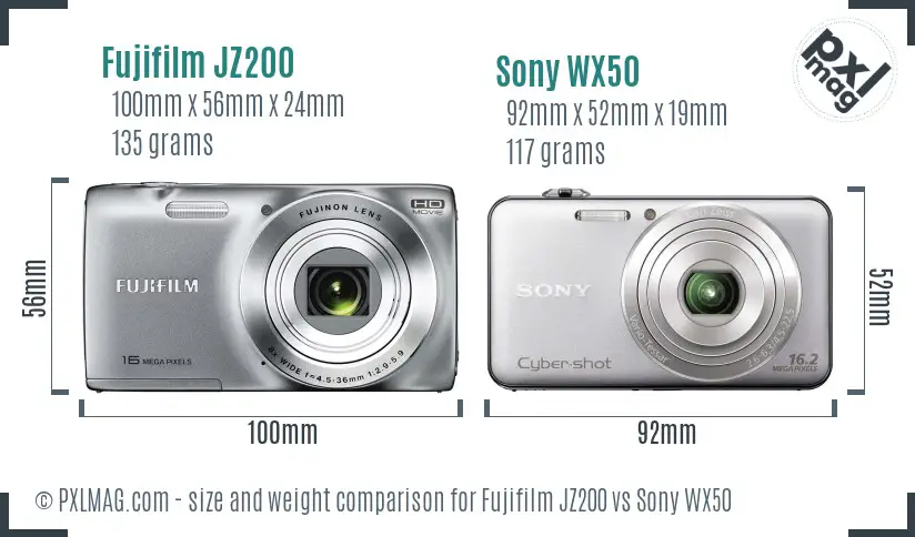 Fujifilm JZ200 vs Sony WX50 size comparison