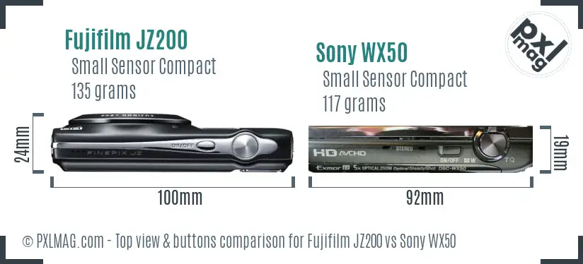 Fujifilm JZ200 vs Sony WX50 top view buttons comparison