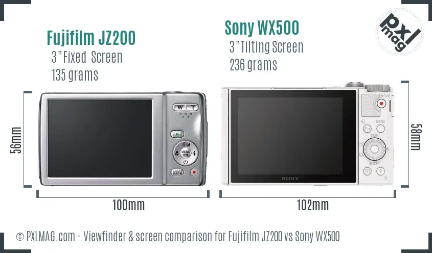 Fujifilm JZ200 vs Sony WX500 Screen and Viewfinder comparison Fujifilm JZ200 vs Sony WX500 Screen and Viewfinder comparison