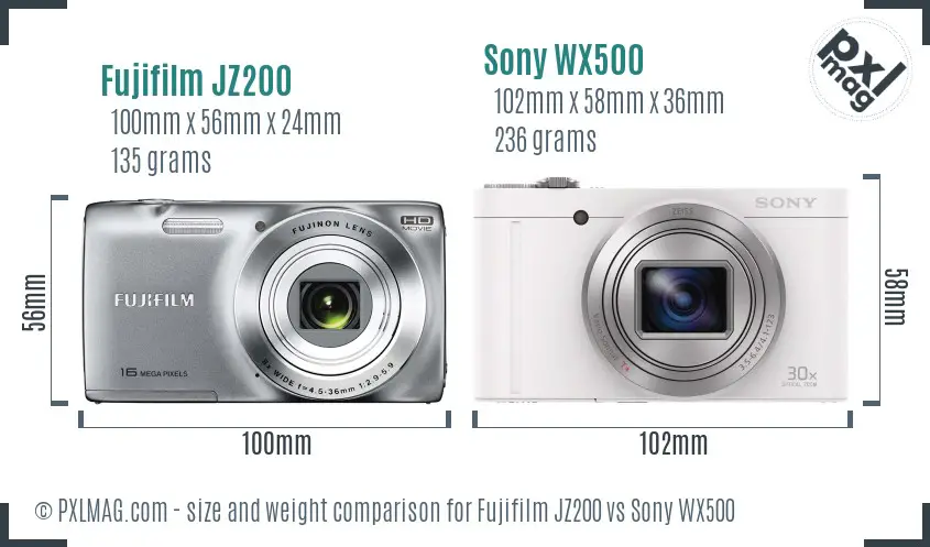 Fujifilm JZ200 vs Sony WX500 size comparison Fujifilm JZ200 vs Sony WX500 size comparison