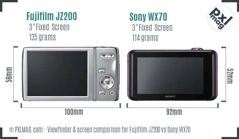 Fujifilm JZ200 vs Sony WX70 Screen and Viewfinder comparison