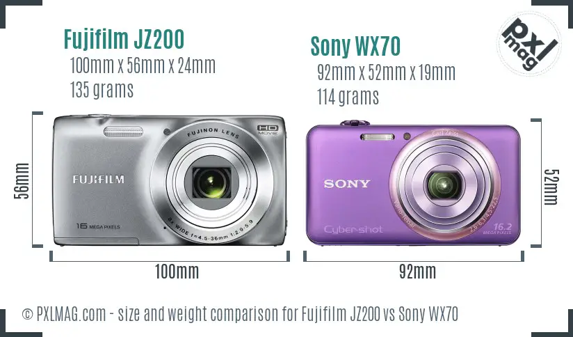 Fujifilm JZ200 vs Sony WX70 size comparison