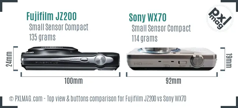Fujifilm JZ200 vs Sony WX70 top view buttons comparison