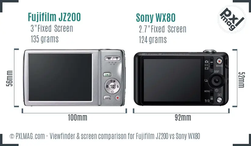 Fujifilm JZ200 vs Sony WX80 Screen and Viewfinder comparison