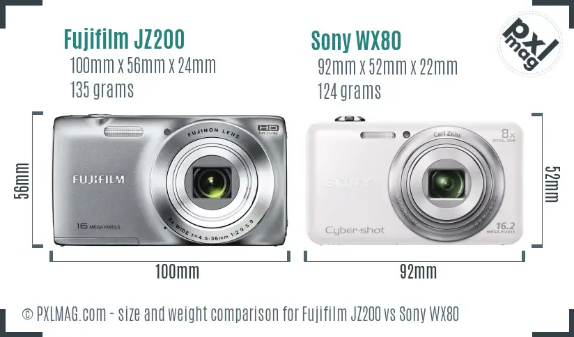 Fujifilm JZ200 vs Sony WX80 size comparison