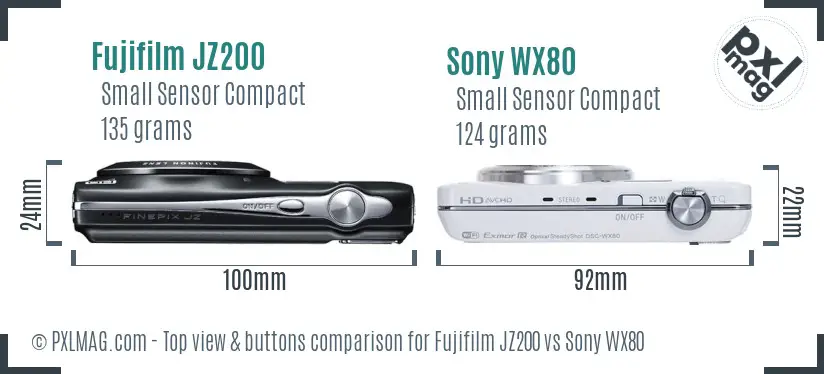 Fujifilm JZ200 vs Sony WX80 top view buttons comparison