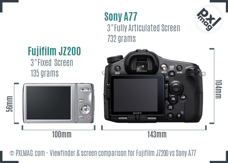 Fujifilm JZ200 vs Sony A77 Screen and Viewfinder comparison