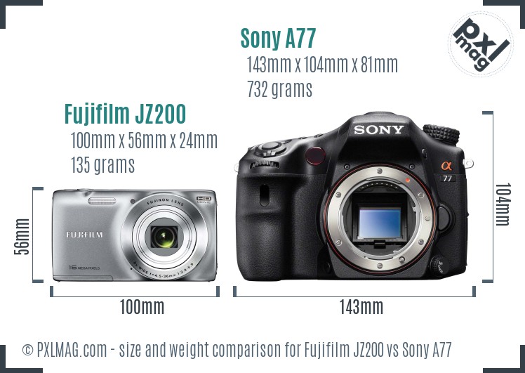 Fujifilm JZ200 vs Sony A77 size comparison Fujifilm JZ200 vs Sony A77 size comparison
