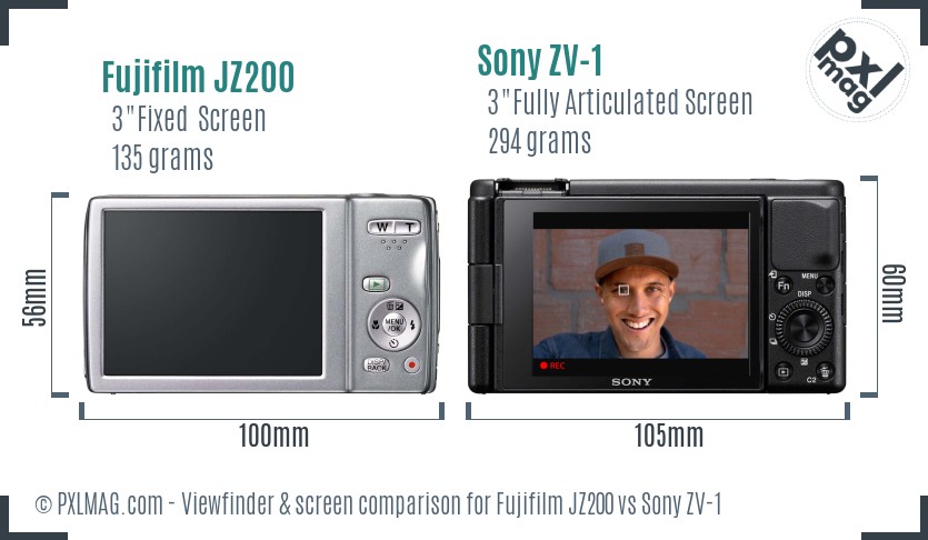 Fujifilm JZ200 vs Sony ZV-1 Screen and Viewfinder comparison