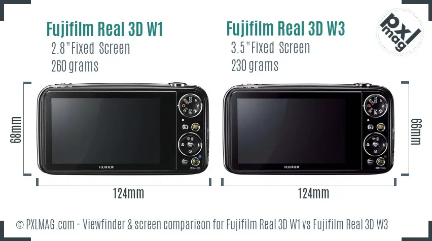 Fujifilm Real 3D W1 vs Fujifilm Real 3D W3 Screen and Viewfinder comparison