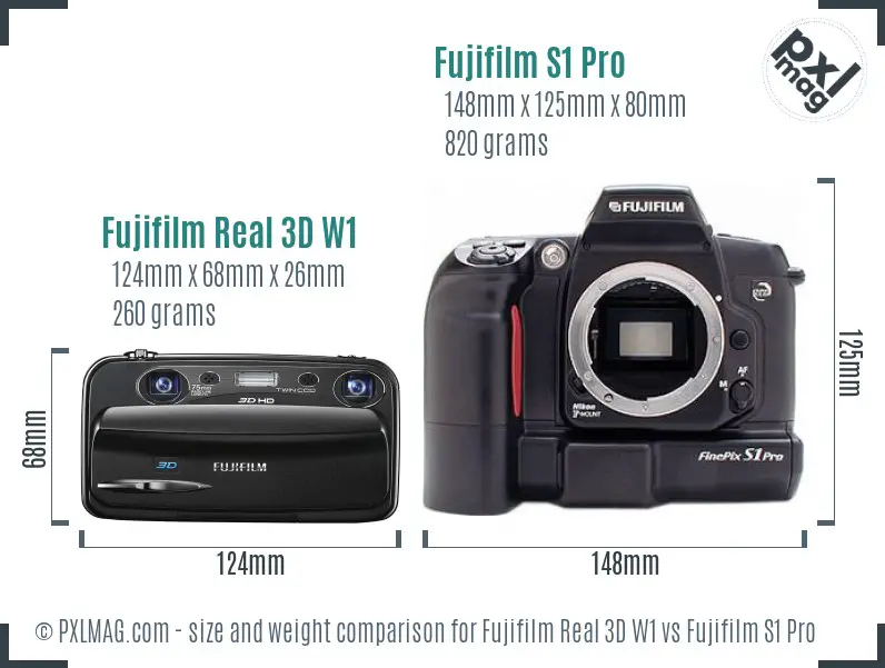 Fujifilm Real 3D W1 vs Fujifilm S1 Pro size comparison