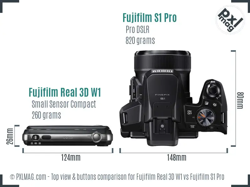 Fujifilm Real 3D W1 vs Fujifilm S1 Pro top view buttons comparison