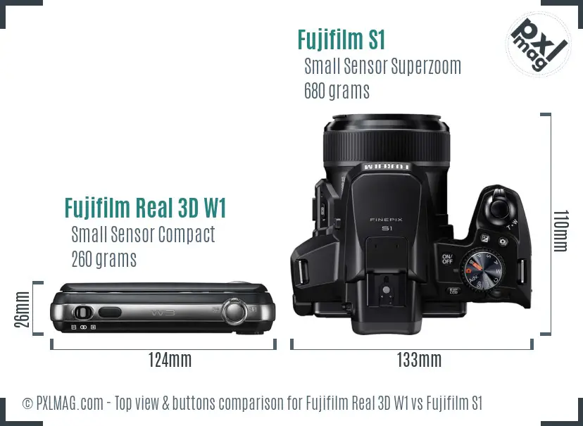 Fujifilm Real 3D W1 vs Fujifilm S1 top view buttons comparison