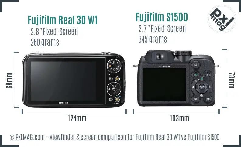 Fujifilm Real 3D W1 vs Fujifilm S1500 Screen and Viewfinder comparison