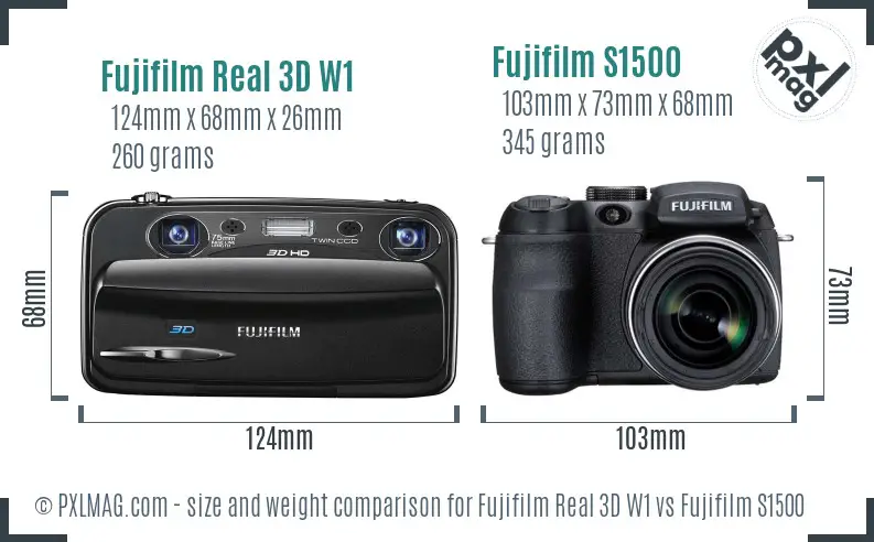 Fujifilm Real 3D W1 vs Fujifilm S1500 size comparison