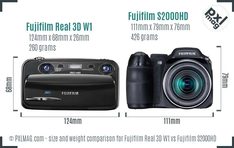 Fujifilm Real 3D W1 vs Fujifilm S2000HD size comparison