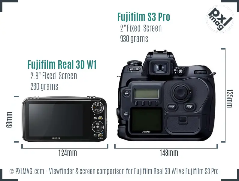 Fujifilm Real 3D W1 vs Fujifilm S3 Pro Screen and Viewfinder comparison