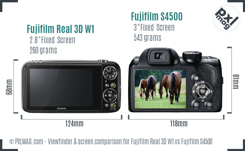 Fujifilm Real 3D W1 vs Fujifilm S4500 Screen and Viewfinder comparison