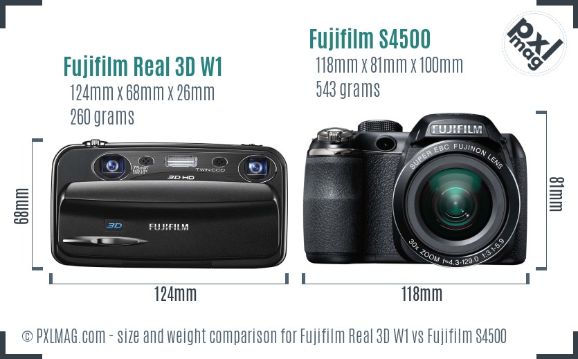 Fujifilm Real 3D W1 vs Fujifilm S4500 size comparison