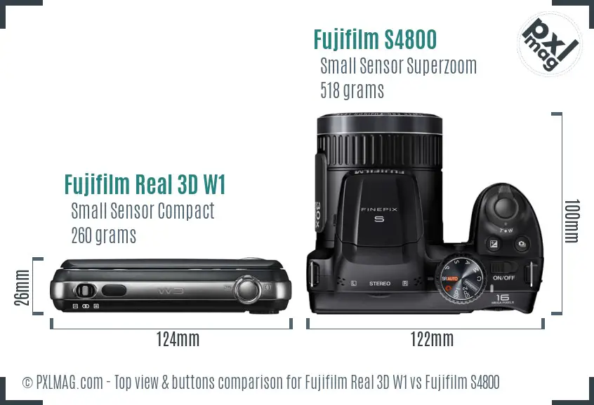 Fujifilm Real 3D W1 vs Fujifilm S4800 top view buttons comparison