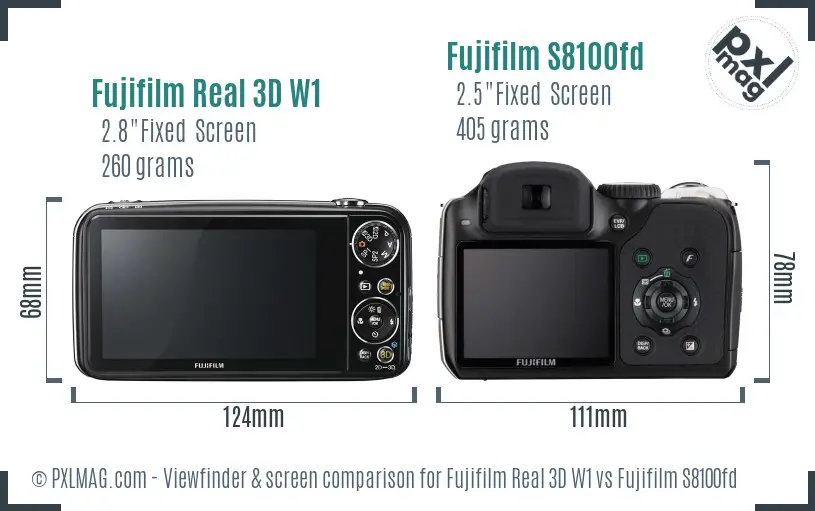 Fujifilm Real 3D W1 vs Fujifilm S8100fd Screen and Viewfinder comparison