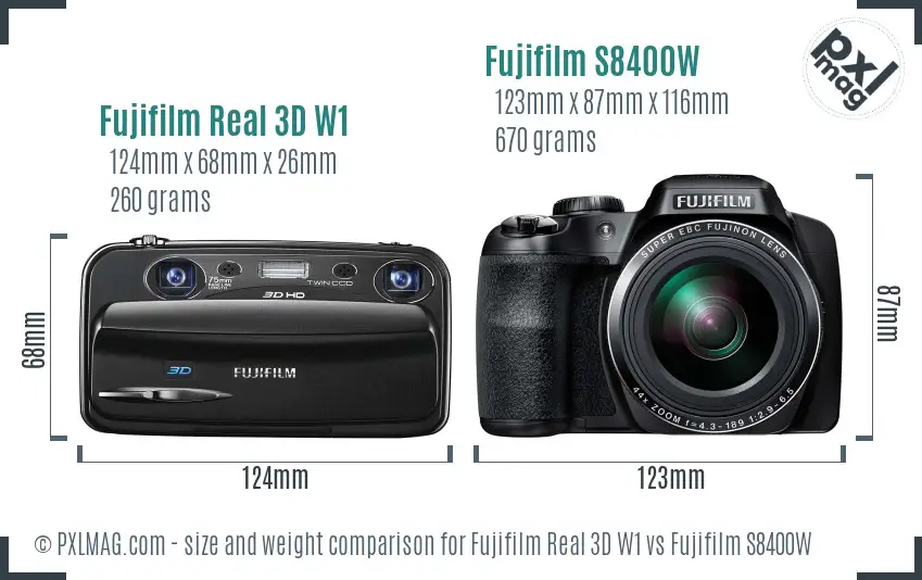 Fujifilm Real 3D W1 vs Fujifilm S8400W size comparison