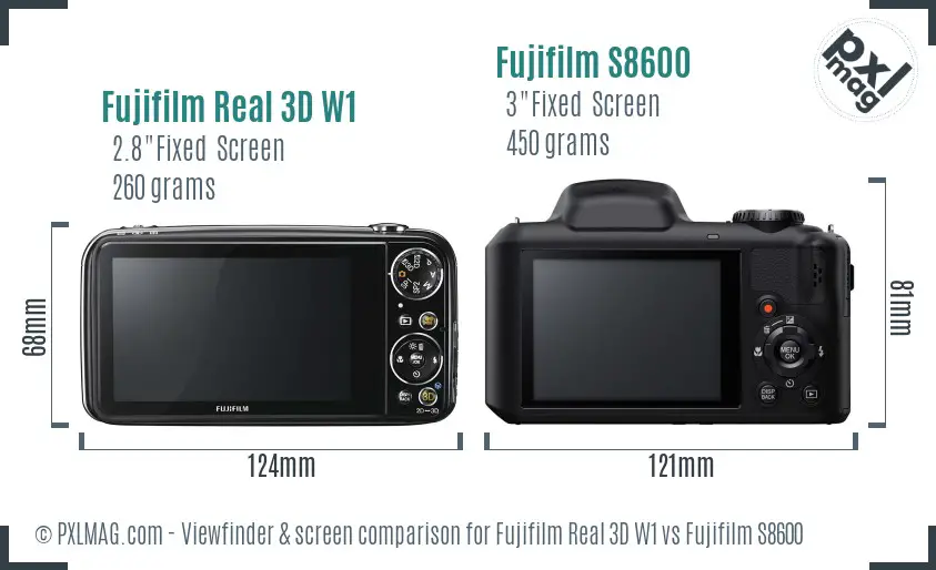 Fujifilm Real 3D W1 vs Fujifilm S8600 Screen and Viewfinder comparison