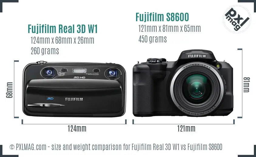 Fujifilm Real 3D W1 vs Fujifilm S8600 size comparison