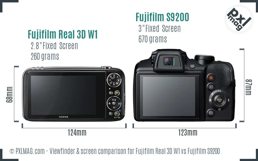 Fujifilm Real 3D W1 vs Fujifilm S9200 Screen and Viewfinder comparison