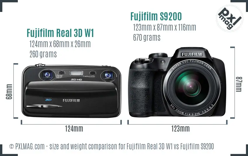 Fujifilm Real 3D W1 vs Fujifilm S9200 size comparison