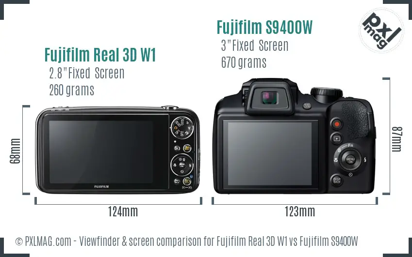 Fujifilm Real 3D W1 vs Fujifilm S9400W Screen and Viewfinder comparison