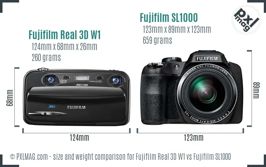 Fujifilm Real 3D W1 vs Fujifilm SL1000 size comparison