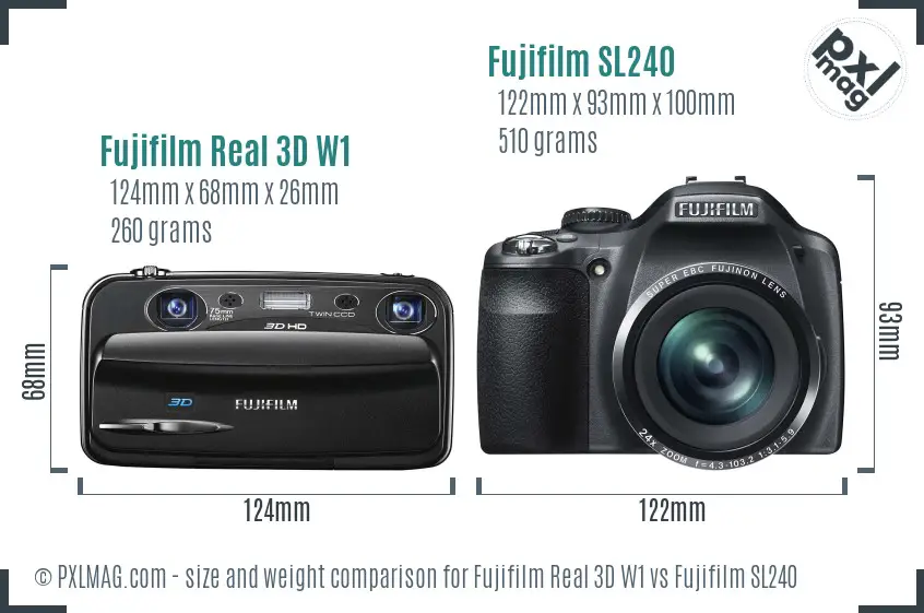 Fujifilm Real 3D W1 vs Fujifilm SL240 size comparison