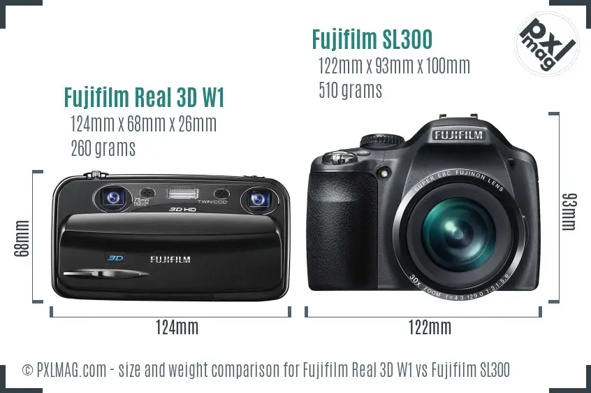 Fujifilm Real 3D W1 vs Fujifilm SL300 size comparison