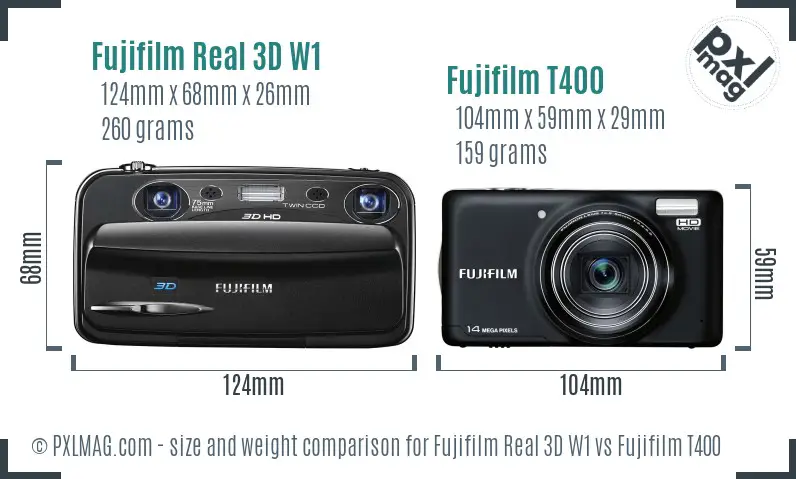 Fujifilm Real 3D W1 vs Fujifilm T400 size comparison